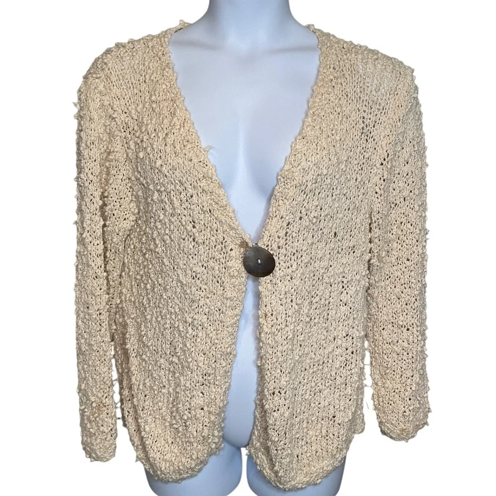 Soft Surroundings Womens Cream Knit Cardigan Est Sz L Oversized‎ Slouchy Coastal